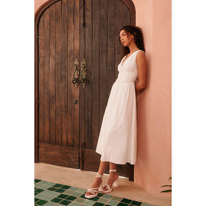 Lulus Lettie White Poplin Plunge Neck Midi Dress - Size S